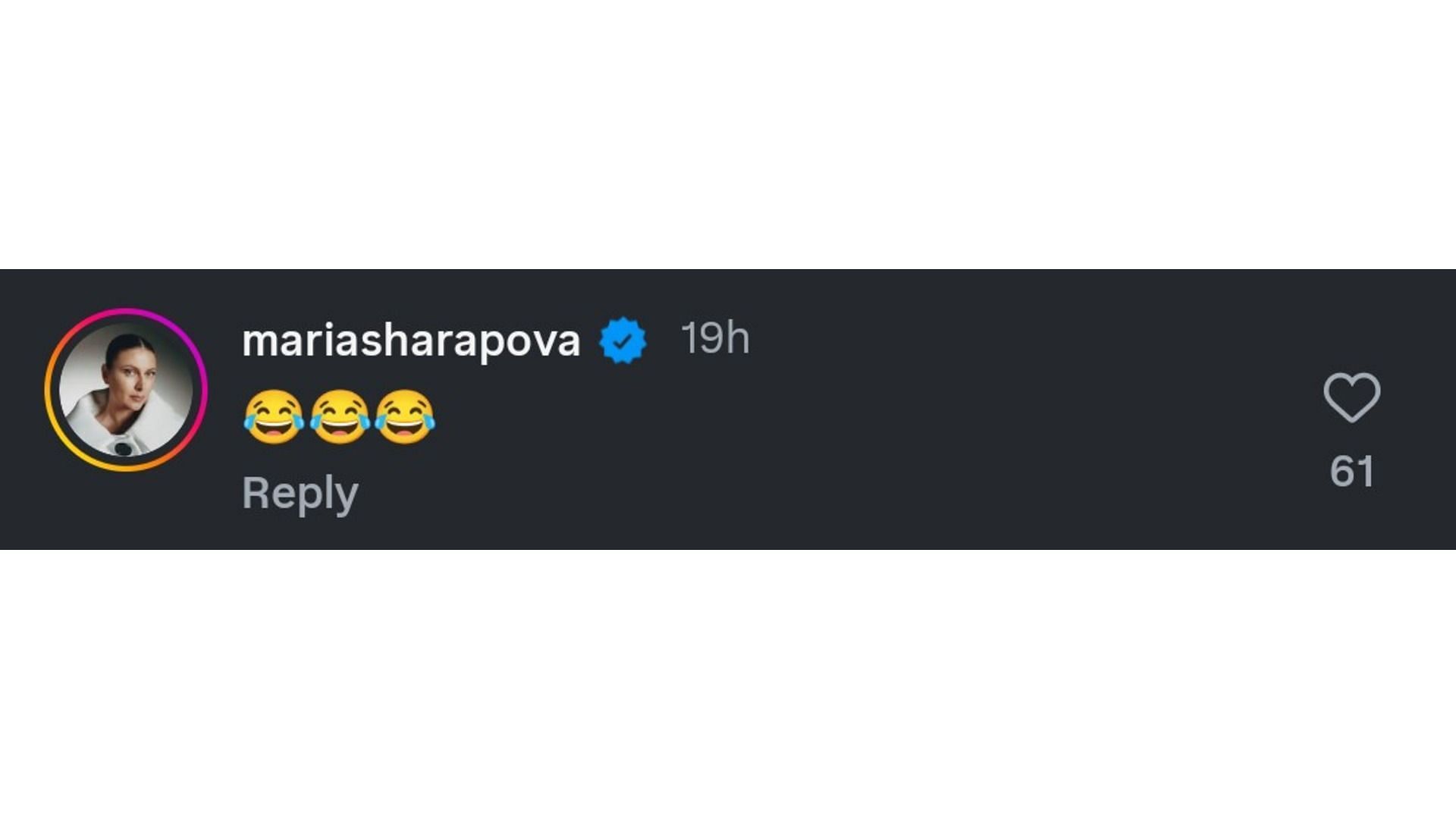 Screenshot of Sharapova's comment (Image via: @agassi)